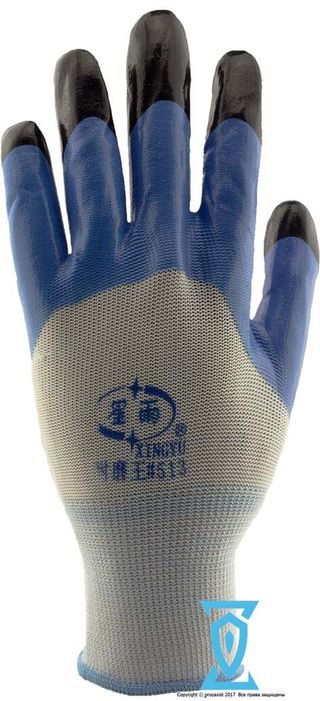Перчатки рабочие стрейчевая покрытая двойным нитрилом (#909) Синий, 10